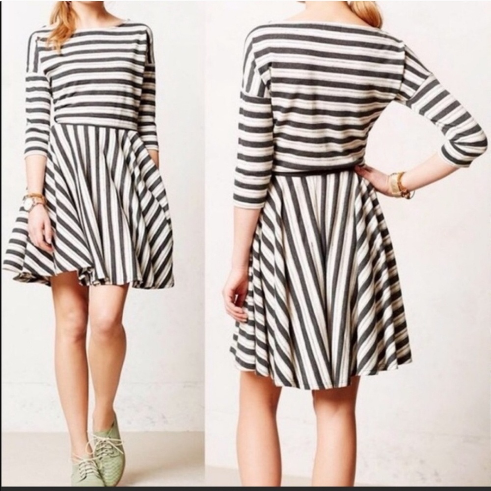 Anthropologie Puella Midday Grey Striped Dress